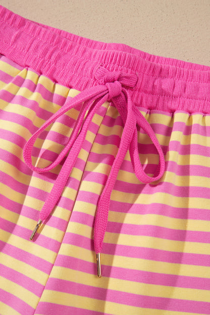 Striped Zip Up Hoodie Shorts Set Lounge Outfit
