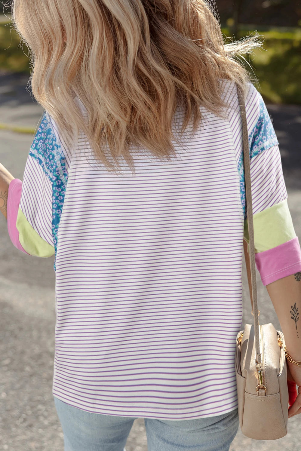 Striped Colorblock Oversized Top Casual Loose T Shirt