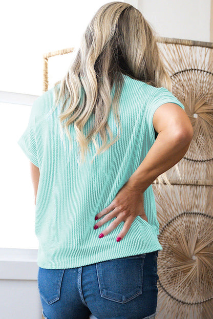 Pink Striped Textured Knit Pocket Casual Tee