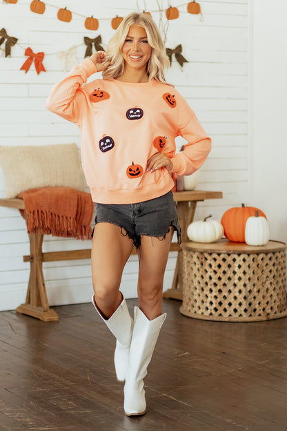 Pumpkin Sweatshirt Halloween Embroidered Oversized Fit