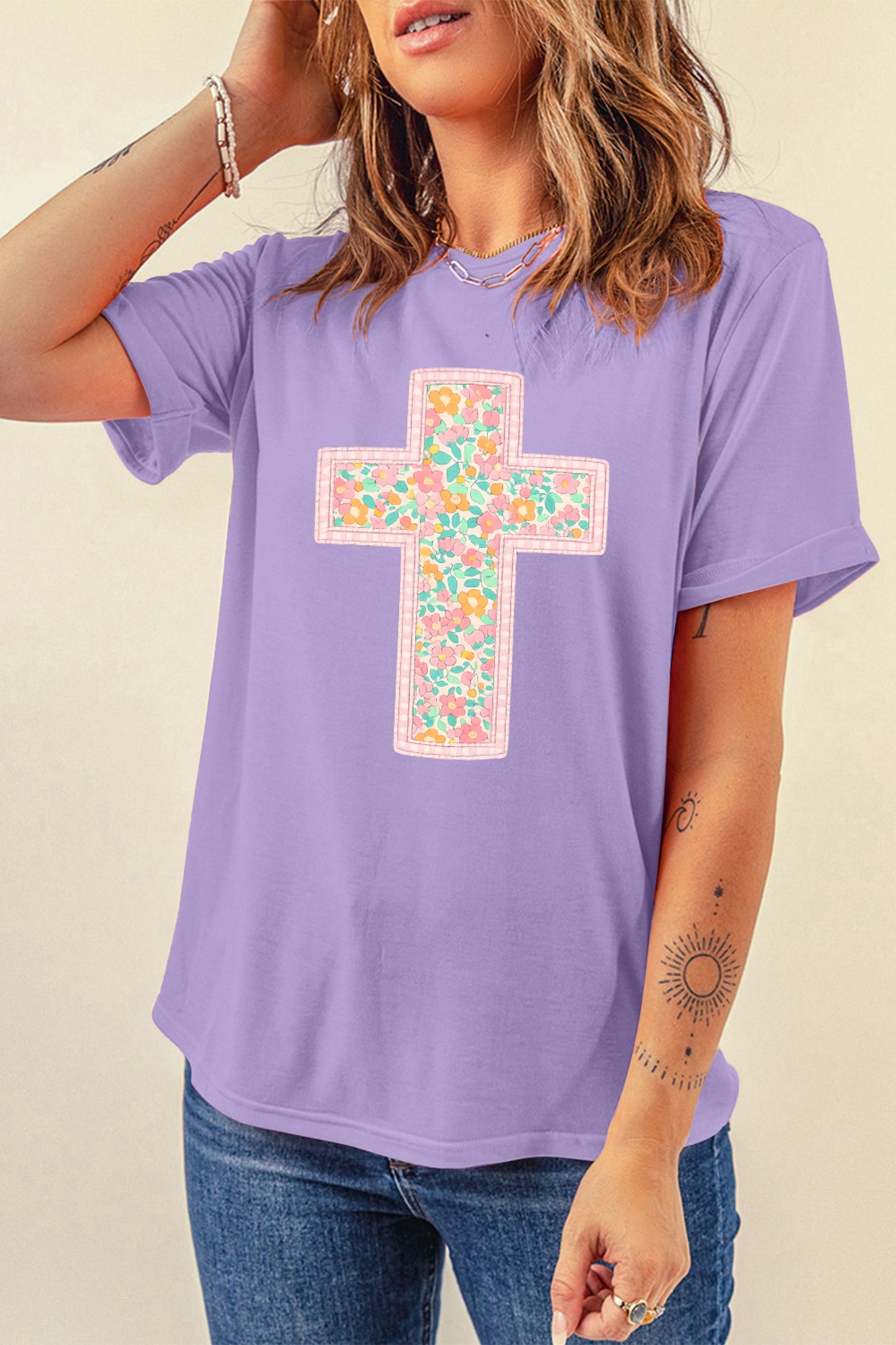Easter Floral Cross Christian Faith Graphic Tee