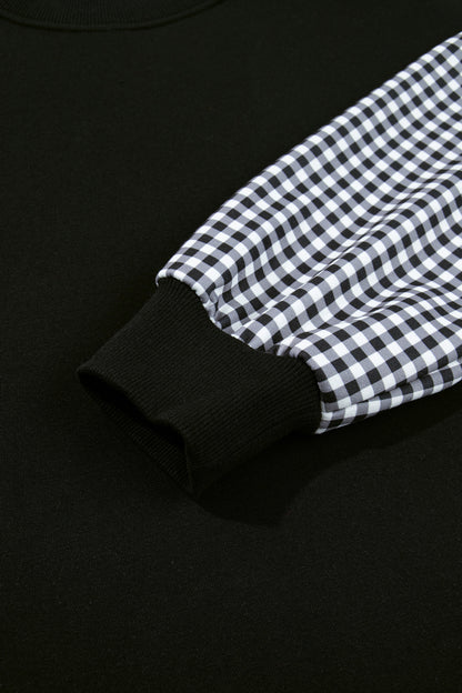 Evergreen Plaid Sleeve Colorblock Loose Tunic Sweatshirt