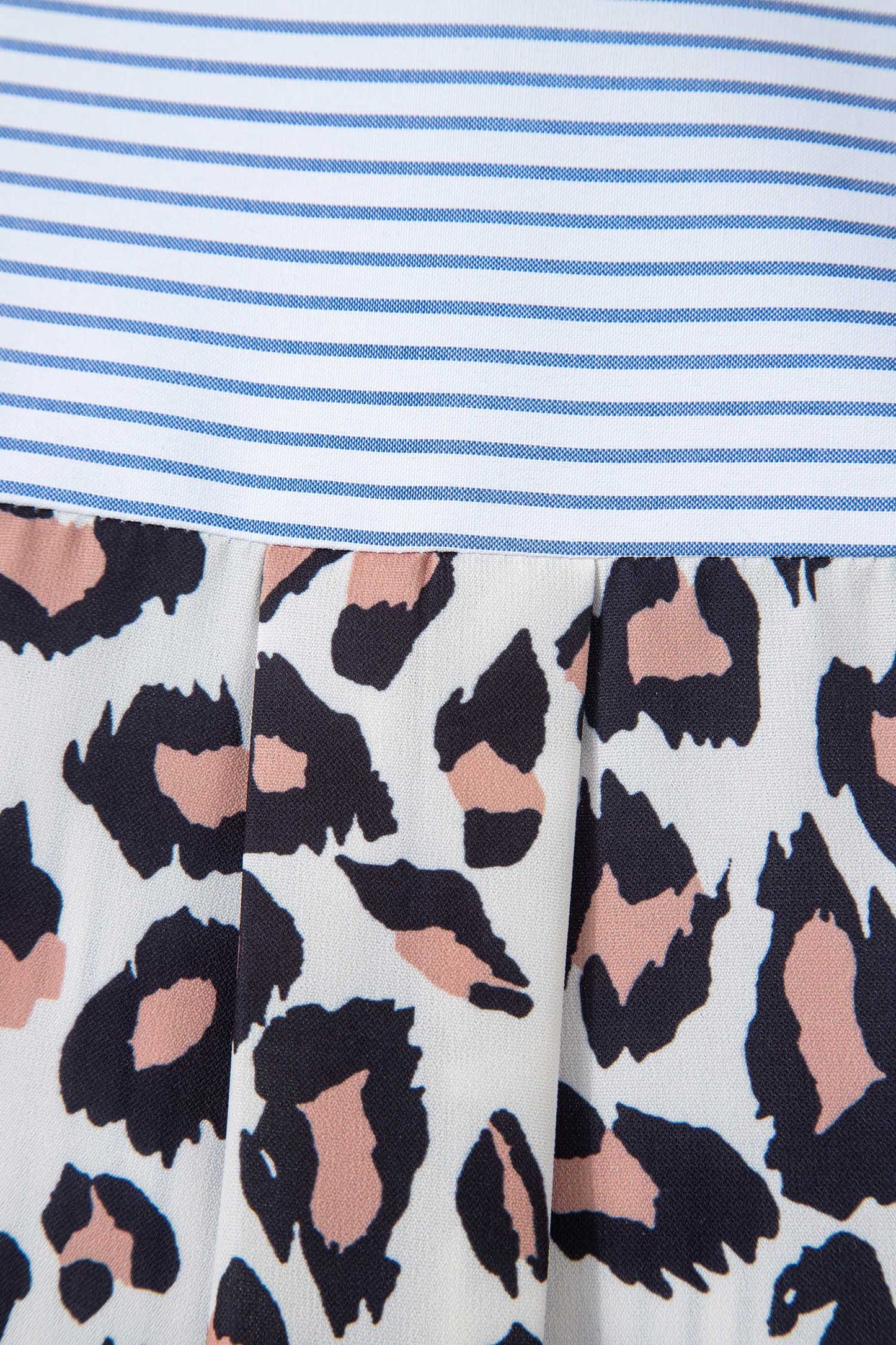 Sky Blue Striped Colorblock Leopard Patchwork Pocket Shirt