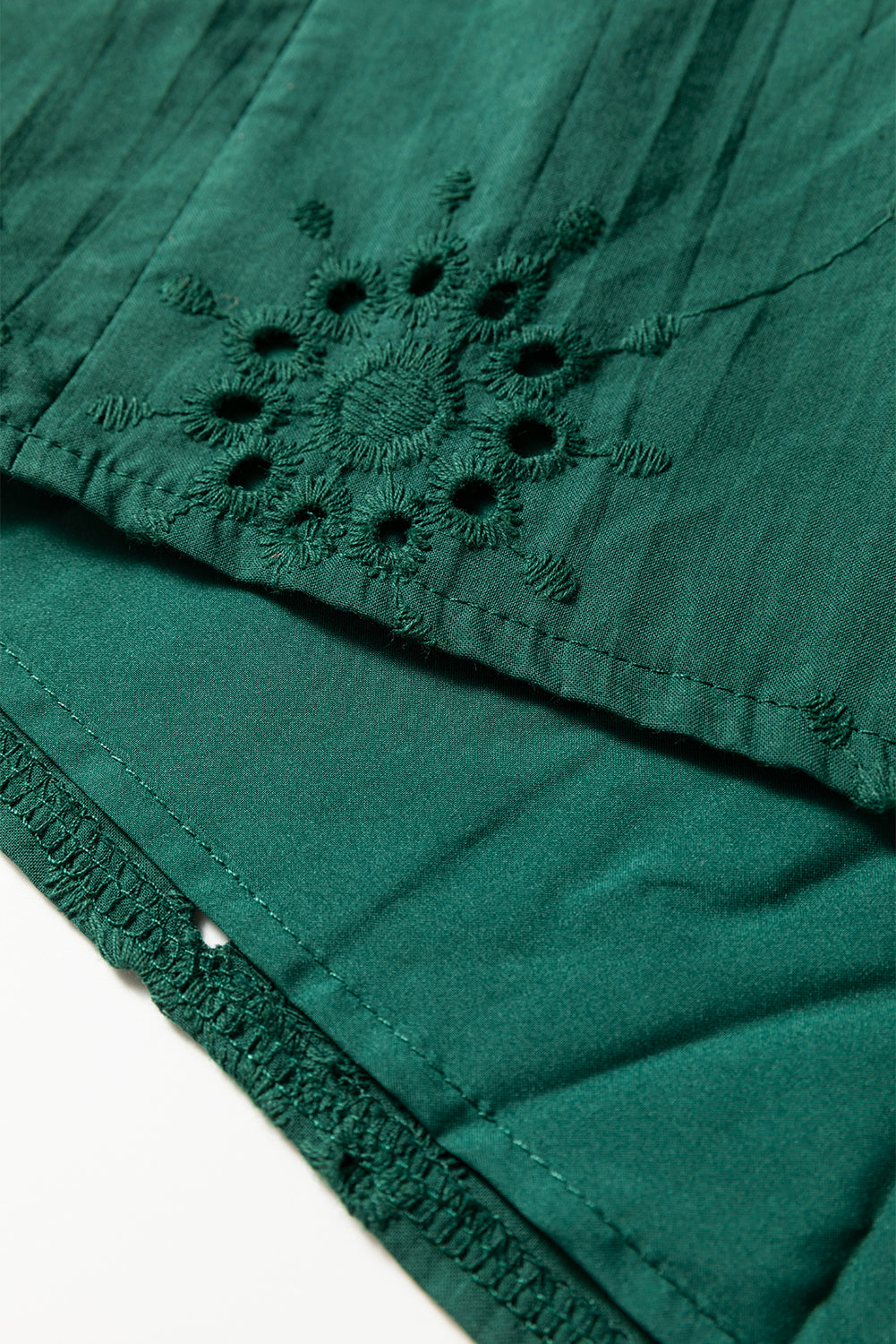 Green Eyelet Embroidered Puff Sleeve Babydoll Mini Dress