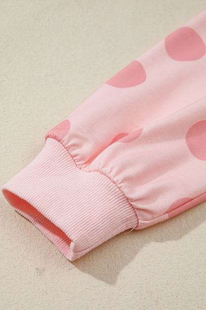 Pink Polka Dot Long Sleeve Tiered Mini Dress