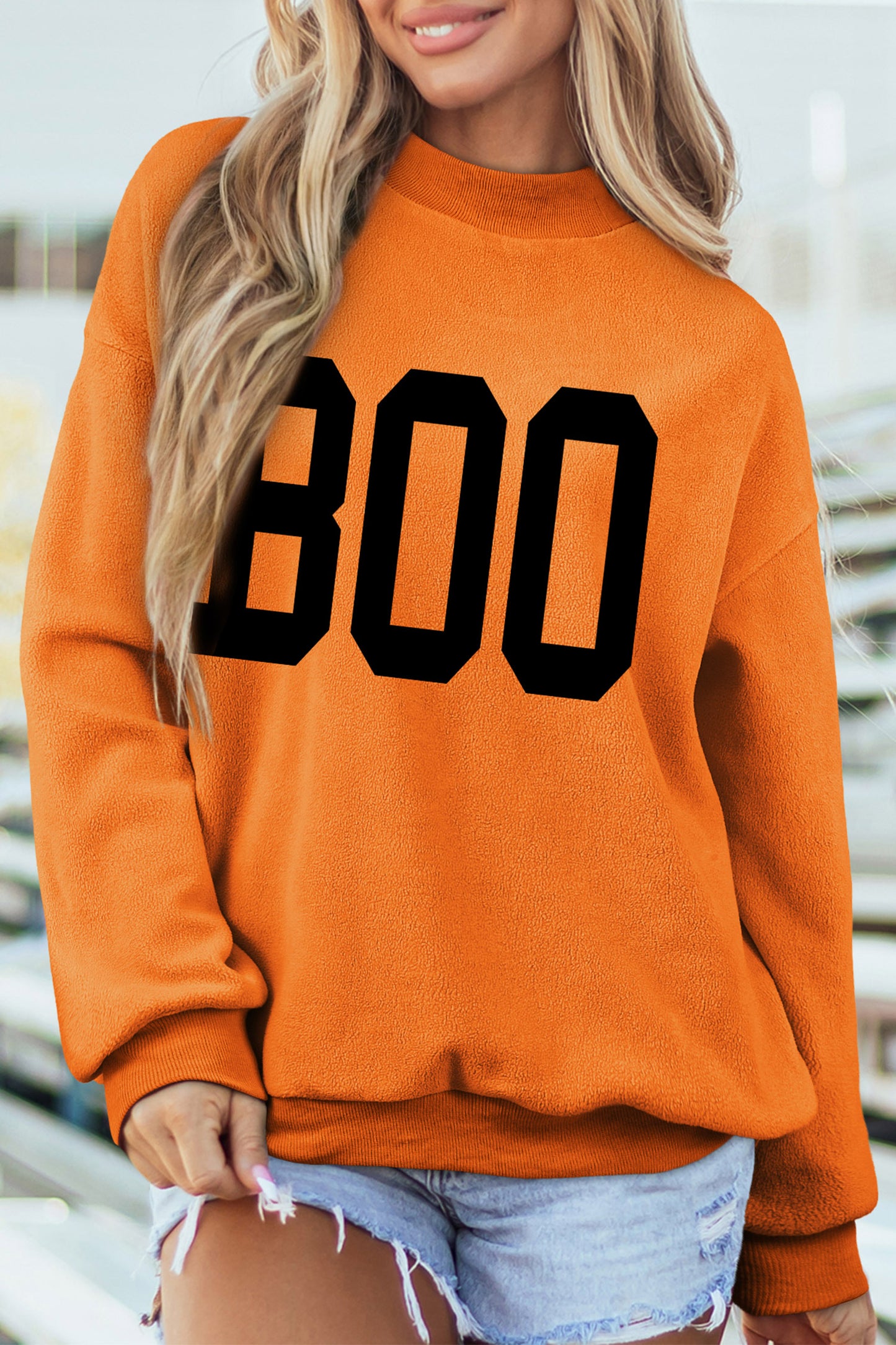 Reversible Ghost BOO Mock Neck Halloween Sweatshirt