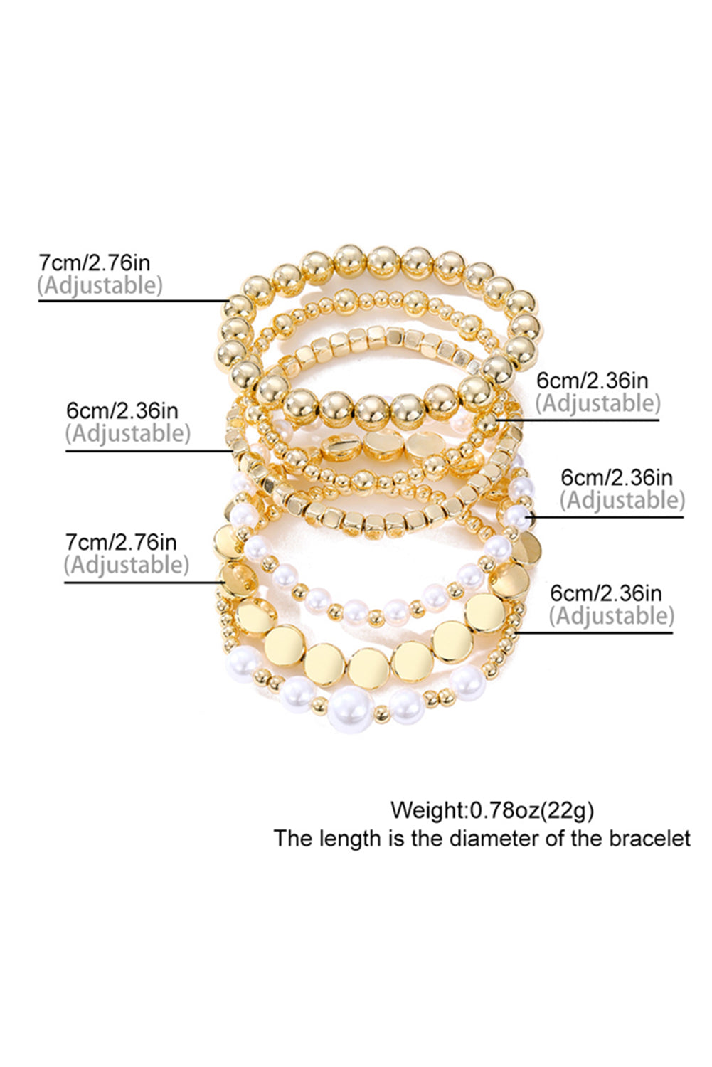 Gold Pearl Beaded Minimalist Multi Layer Elastic Bracelets