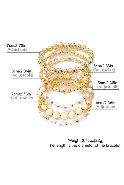 Gold Pearl Beaded Minimalist Multi Layer Elastic Bracelets