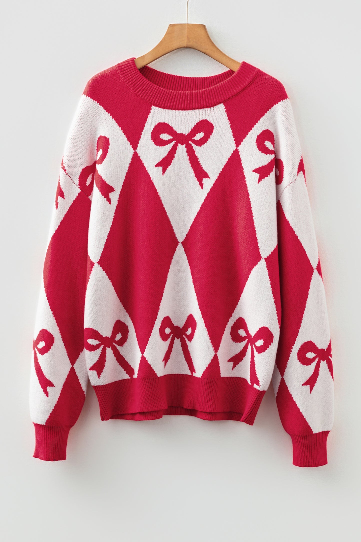 Valentine Black Bow Argyle Oversized Knit Sweater