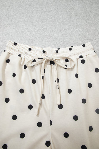 Polka Dot Puff Sleeve Wide Leg Two Piece Pants Set