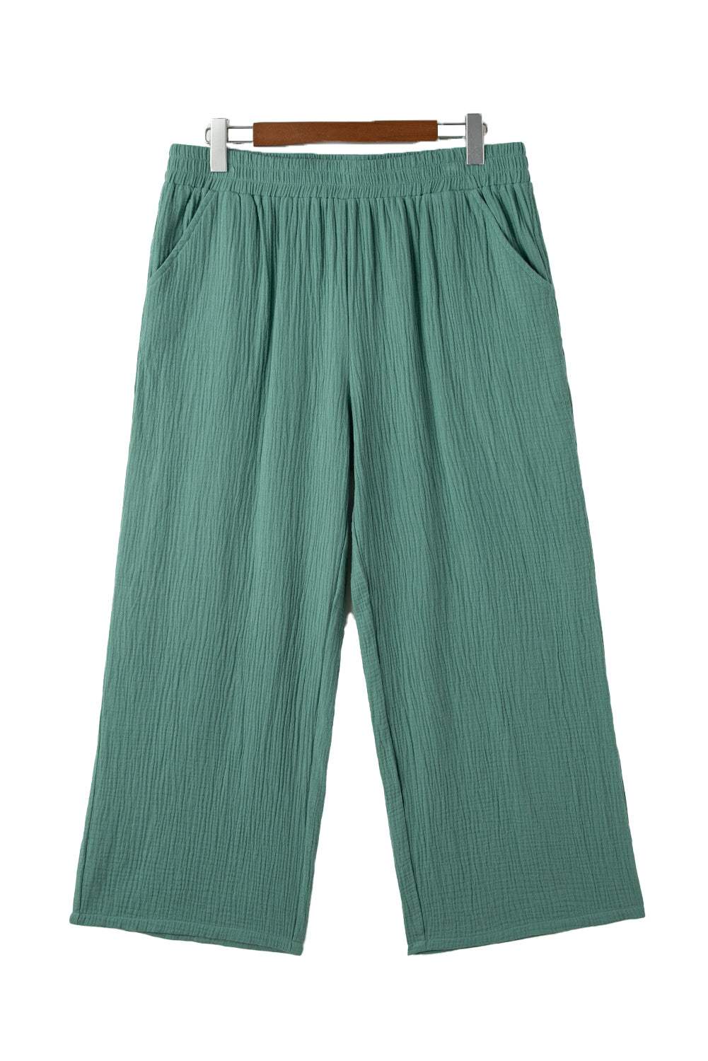 Smoke Green Plus Size Textured Frayed Edge Wide Leg Pants