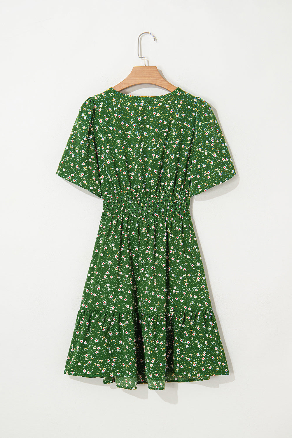 Boho Floral V Neck Smocked Waist Mini Dress