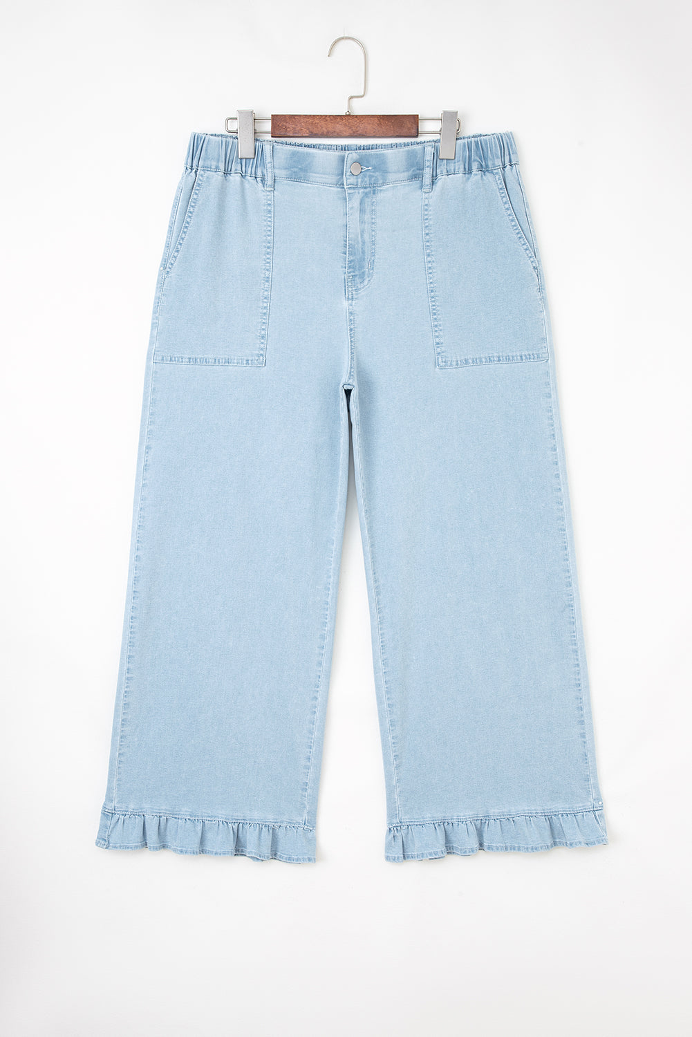 Sail Blue Plus Size Elastic Waist Ruffle Hem Jeans