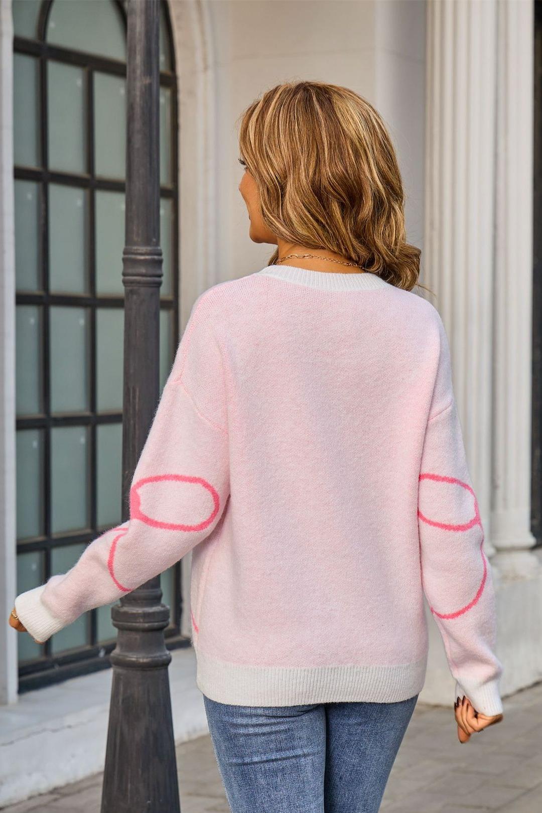 Pink Bow Graphic Sweater – Soft Knit Pullover for Fall