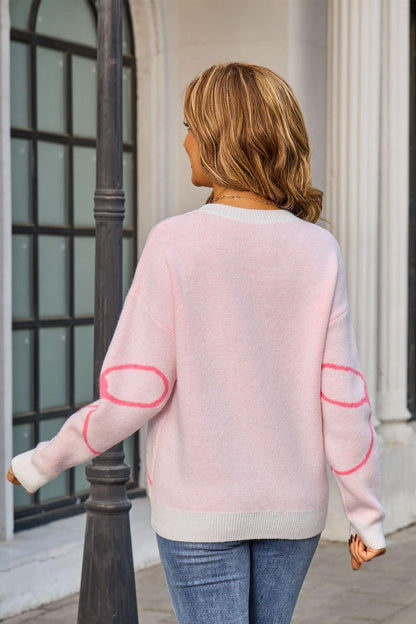 Pink Bow Graphic Sweater – Soft Knit Pullover for Fall