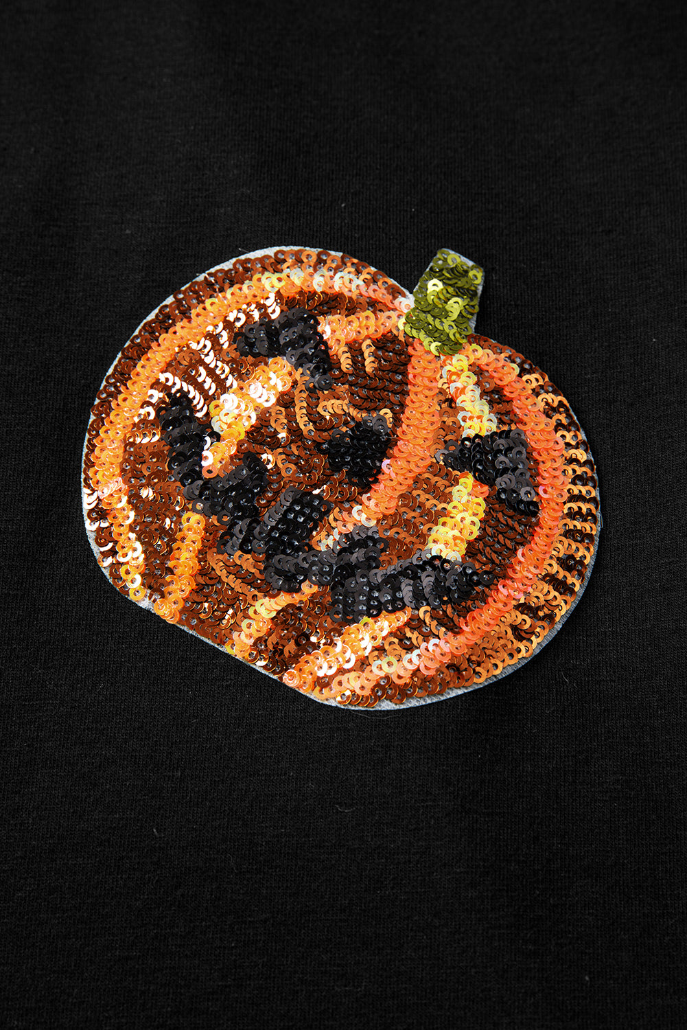 Women's Black Sequin Pumpkin Halloween T-Shirt