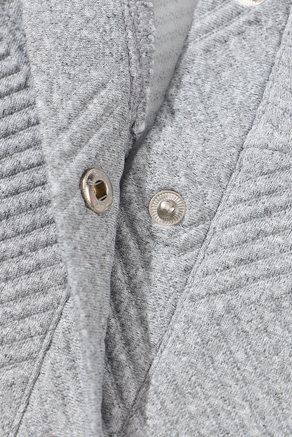 Pale Khaki Textured Knit Buttoned Kangaroo Pocket Sweatshirt