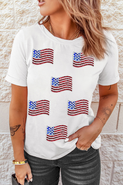 Sequin American Flag Tee Flag Day Independence Top