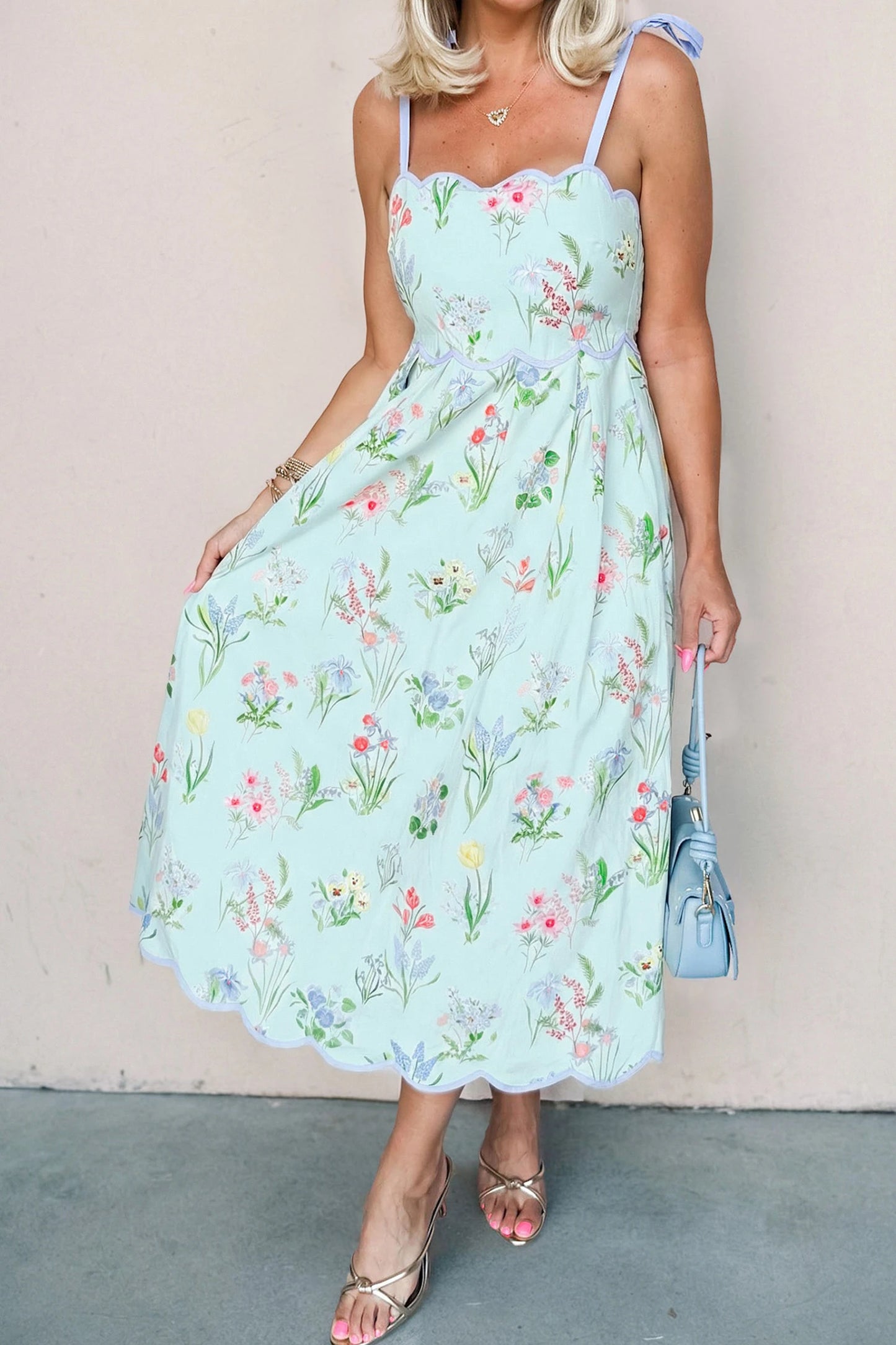 Floral Tie Strap Midi Dress Women Summer Sundress