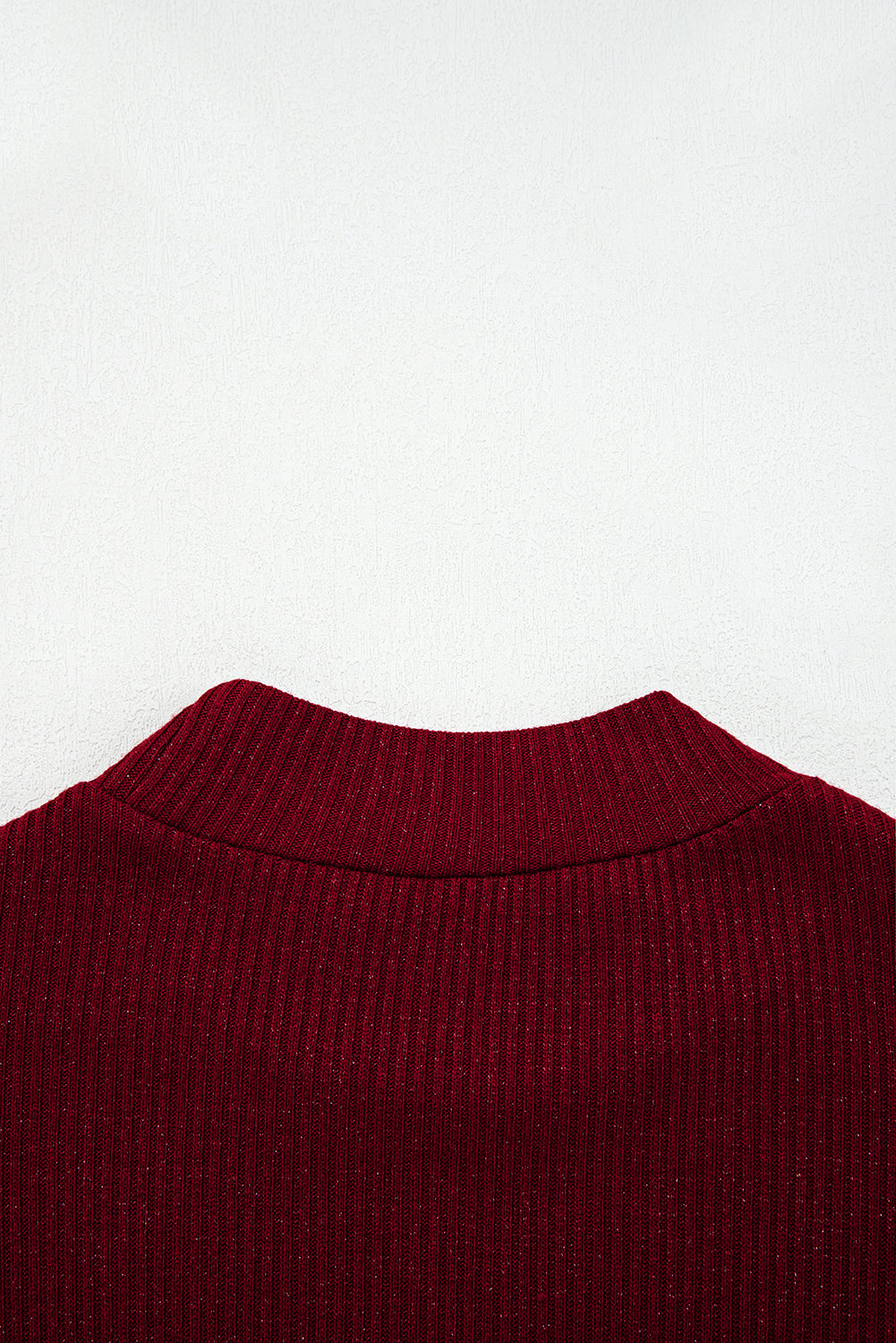Red Metallic Ribbed Knit Long Sleeve Slim Fit Top