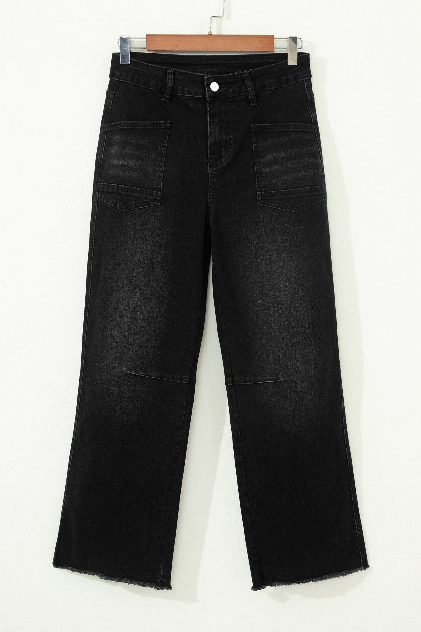 High Waisted Cropped Straight Leg Jeans Raw Hem Denim