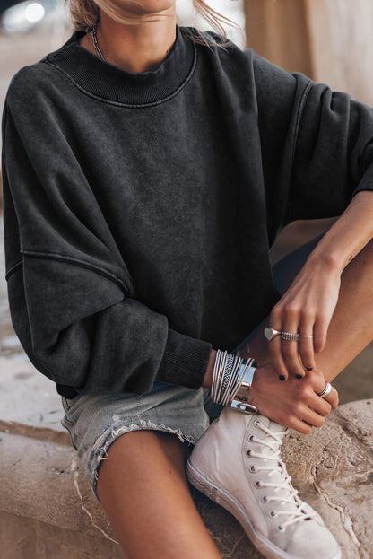 Washed Green Drop Shoulder Crewneck Sweatshirt for Women