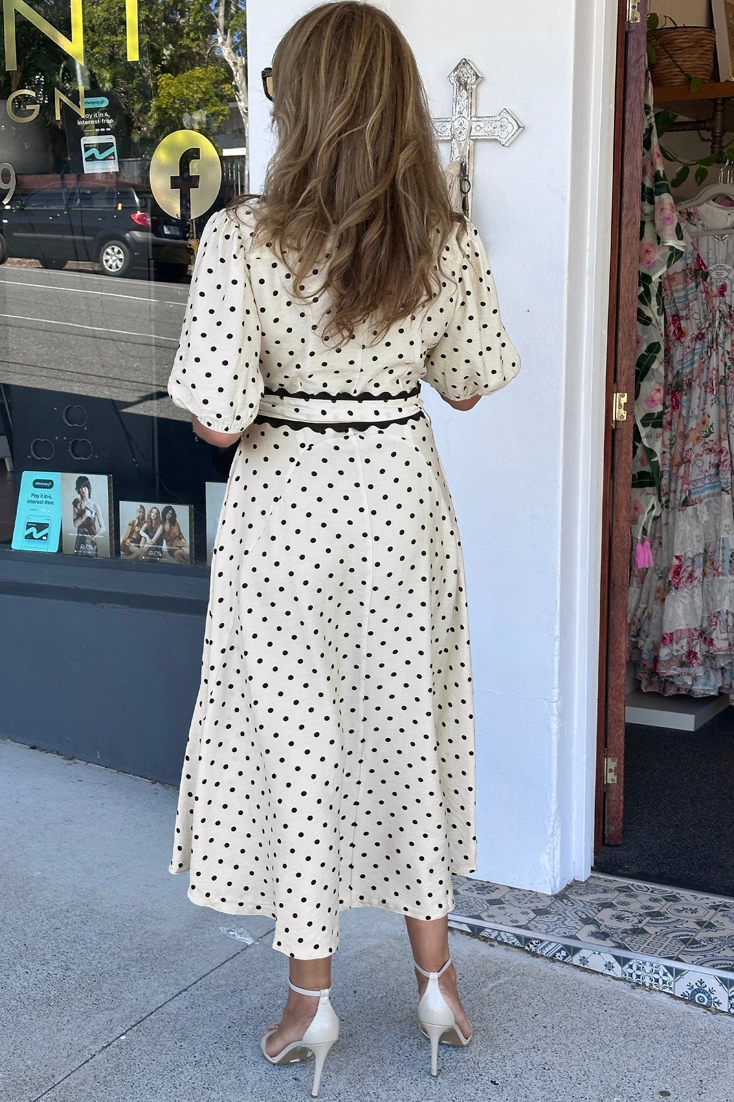 Polka Dot Midi Dress Button Down Belted Shirt Dress