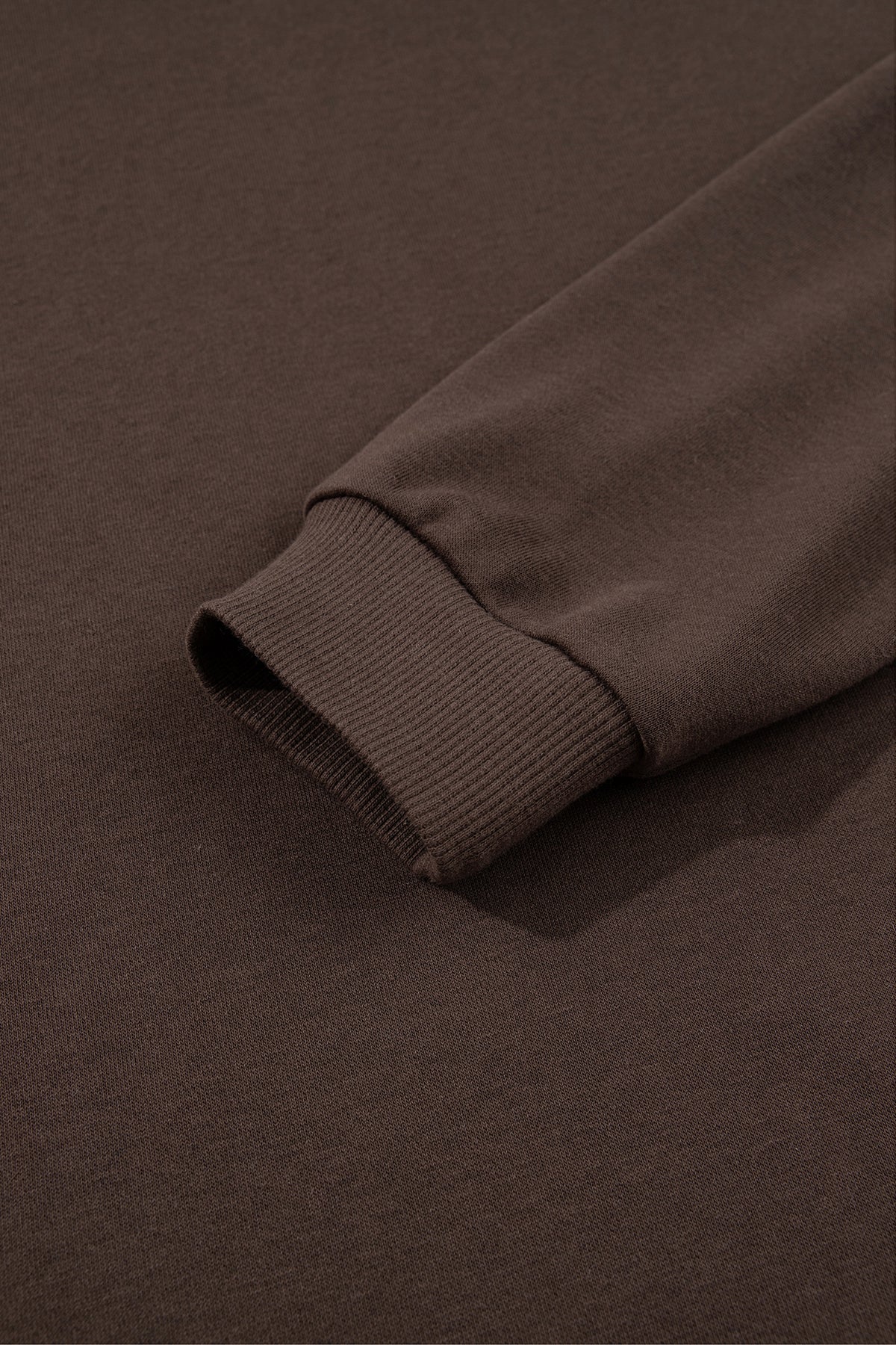 Coffee Solid Color High Neck Lace Splicing Hem Pullover Sweatshirt