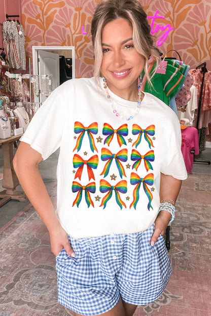Rainbow Bow Graphic Pride Cotton Blend Casual Tee