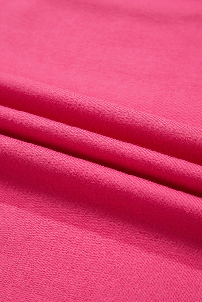 Bright Pink Patchwork Hemline Round Neck Casual Top