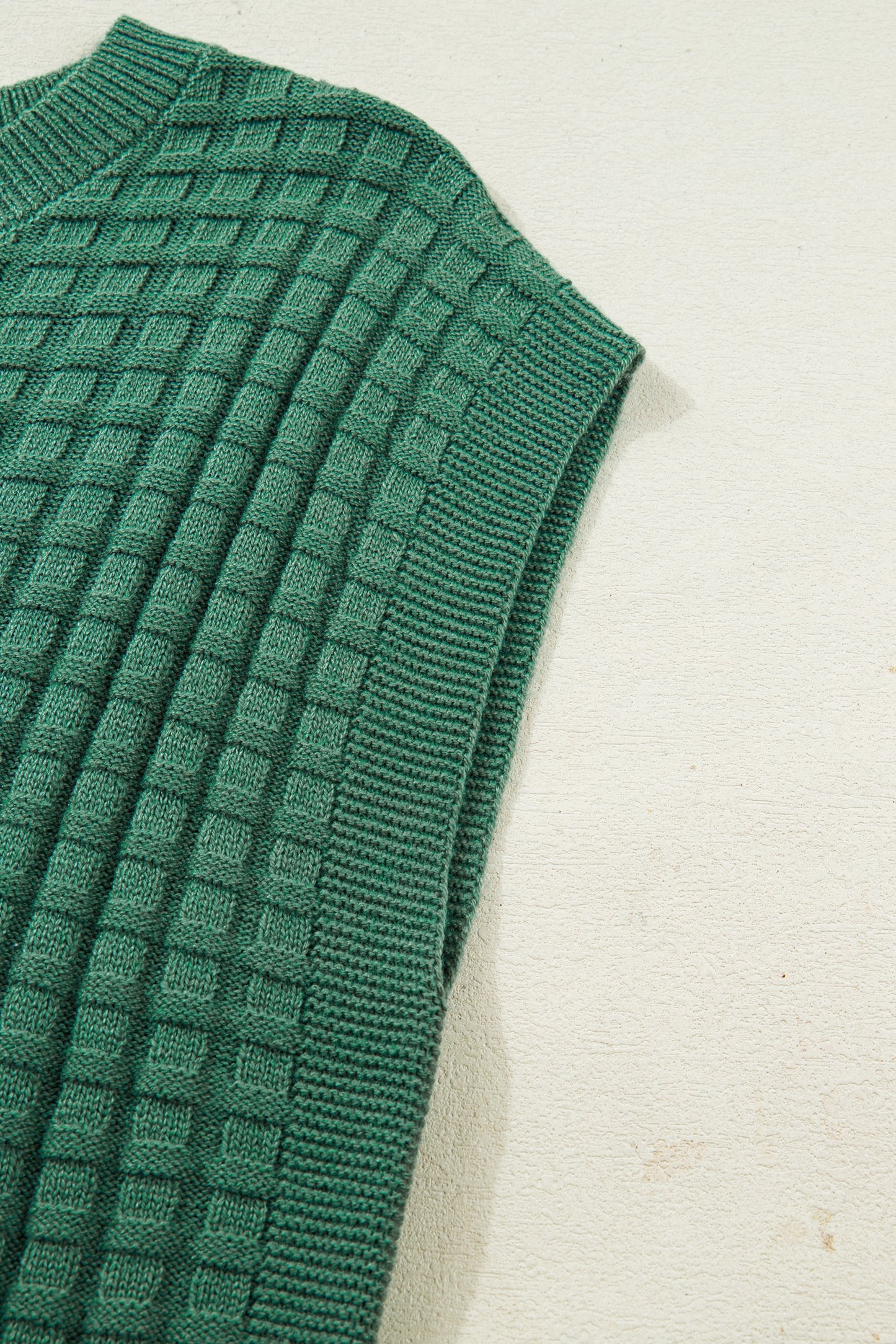 Mist Green Textured Knit Short Sleeve Sweater Top