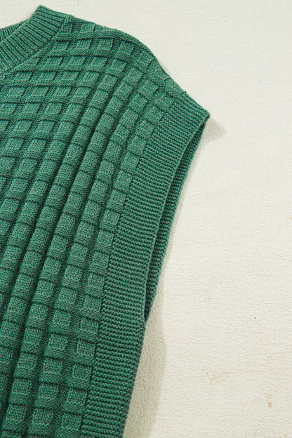 Mist Green Textured Knit Short Sleeve Sweater Top