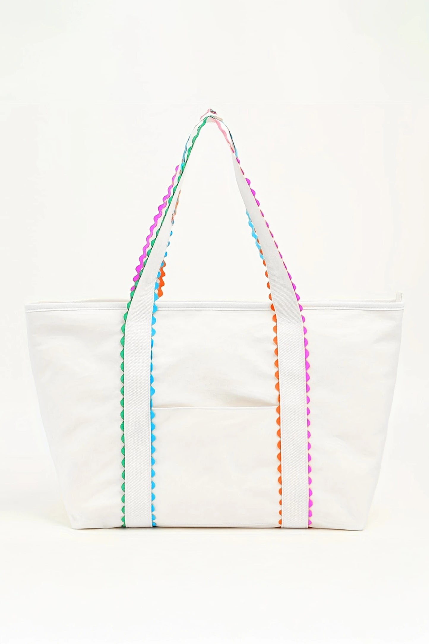 Ricrac Trim Canvas Tote Bag Colorful Large Capacity