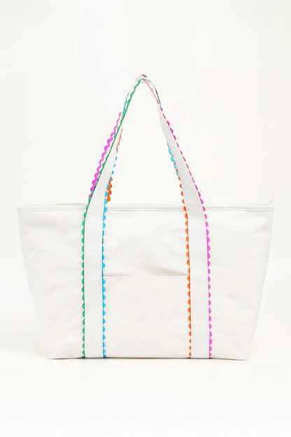 Ricrac Trim Canvas Tote Bag Colorful Large Capacity