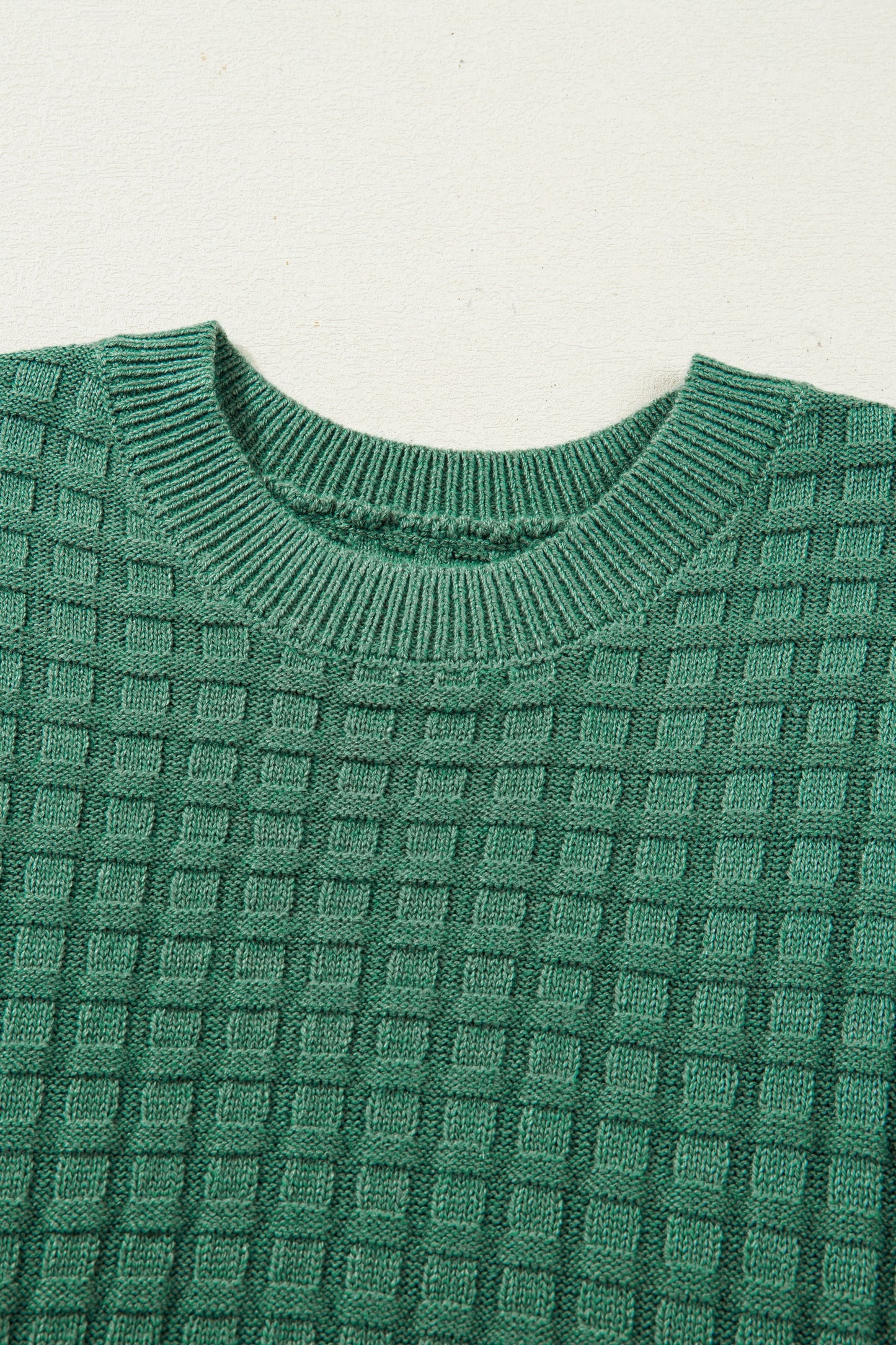 Mist Green Textured Knit Short Sleeve Sweater Top