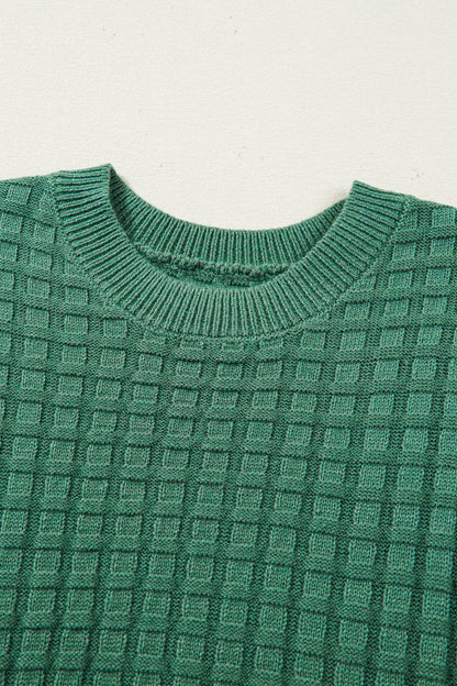 Mist Green Textured Knit Short Sleeve Sweater Top
