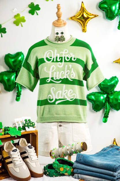 Green Stripe Oh For Luck’s Sake St Patrick Knit Tee