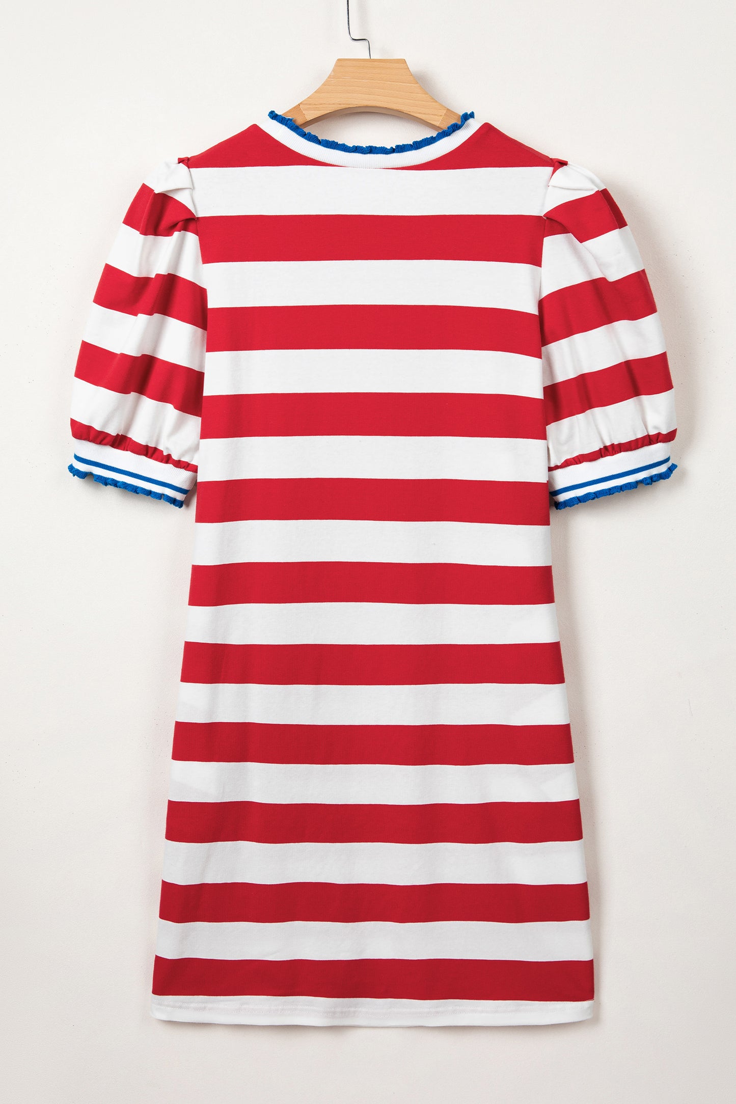 Red Stripe Puff Sleeve Dress Flag Day Independence