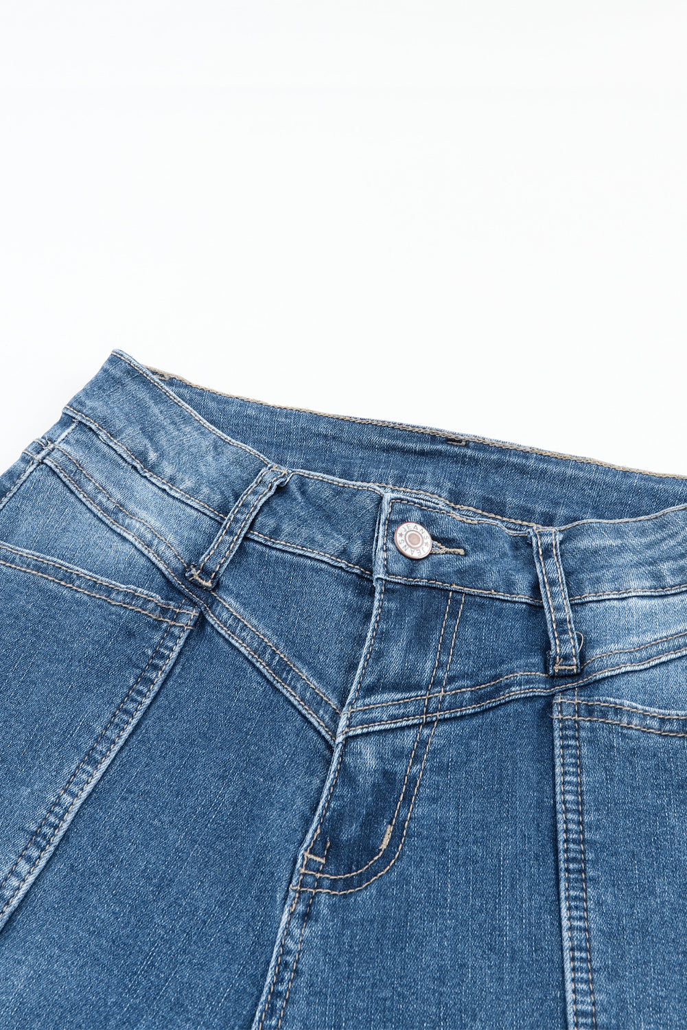High Waist Flare Jeans with Contrast Seams & Pockets