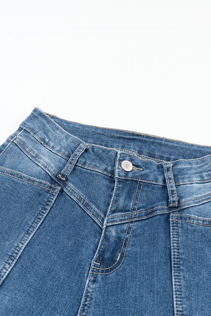 High Waist Flare Jeans with Contrast Seams & Pockets