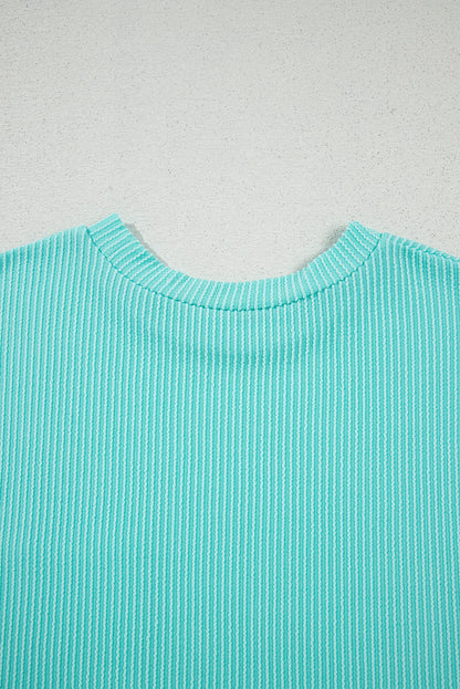 Pink Striped Textured Knit Pocket Casual Tee