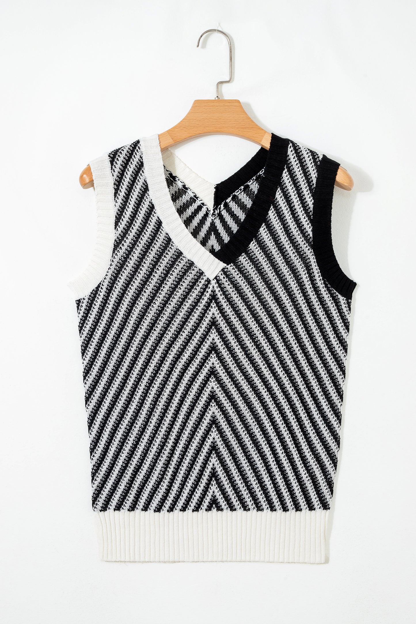 Strawberry Pink Contrast Chevron Knit V Neck Sweater Vest