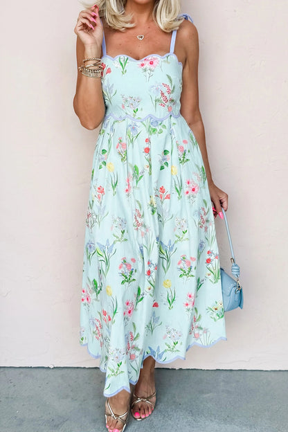 Floral Tie Strap Midi Dress Women Summer Sundress