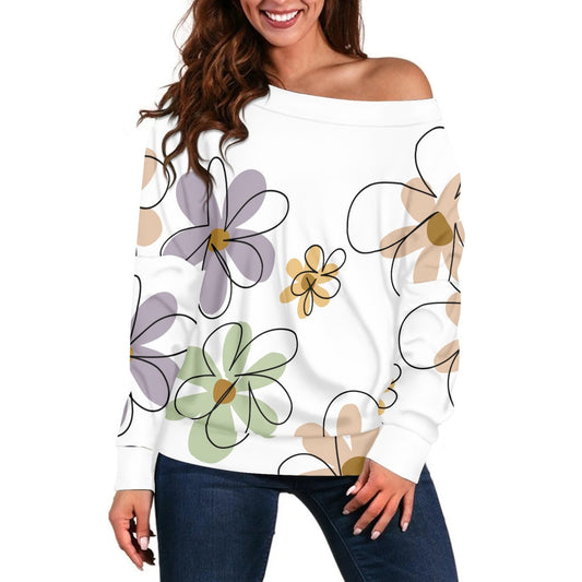 White Floral Long Sleeve Pullover Women's Shirt