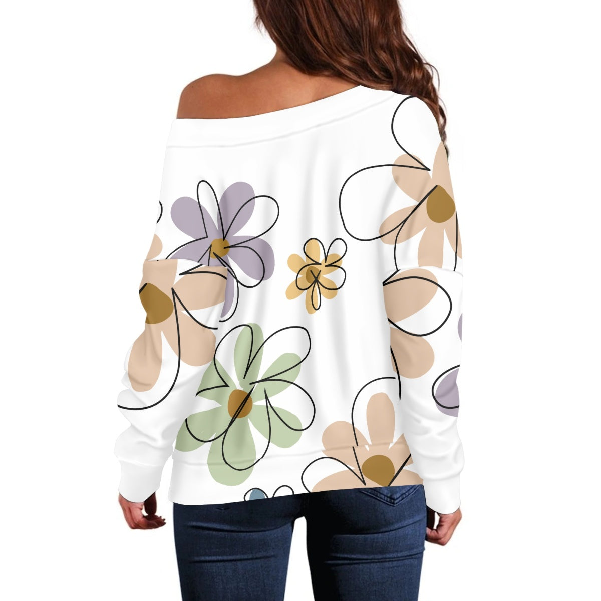 White Floral Long Sleeve Pullover Women's Shirt