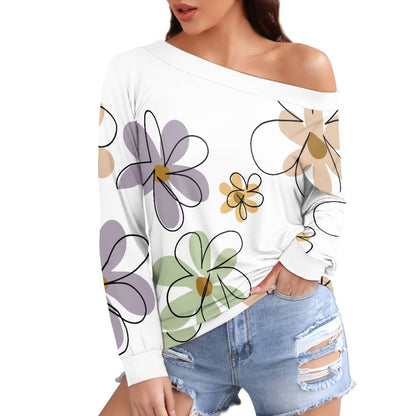 White Floral Long Sleeve Pullover Women's Shirt