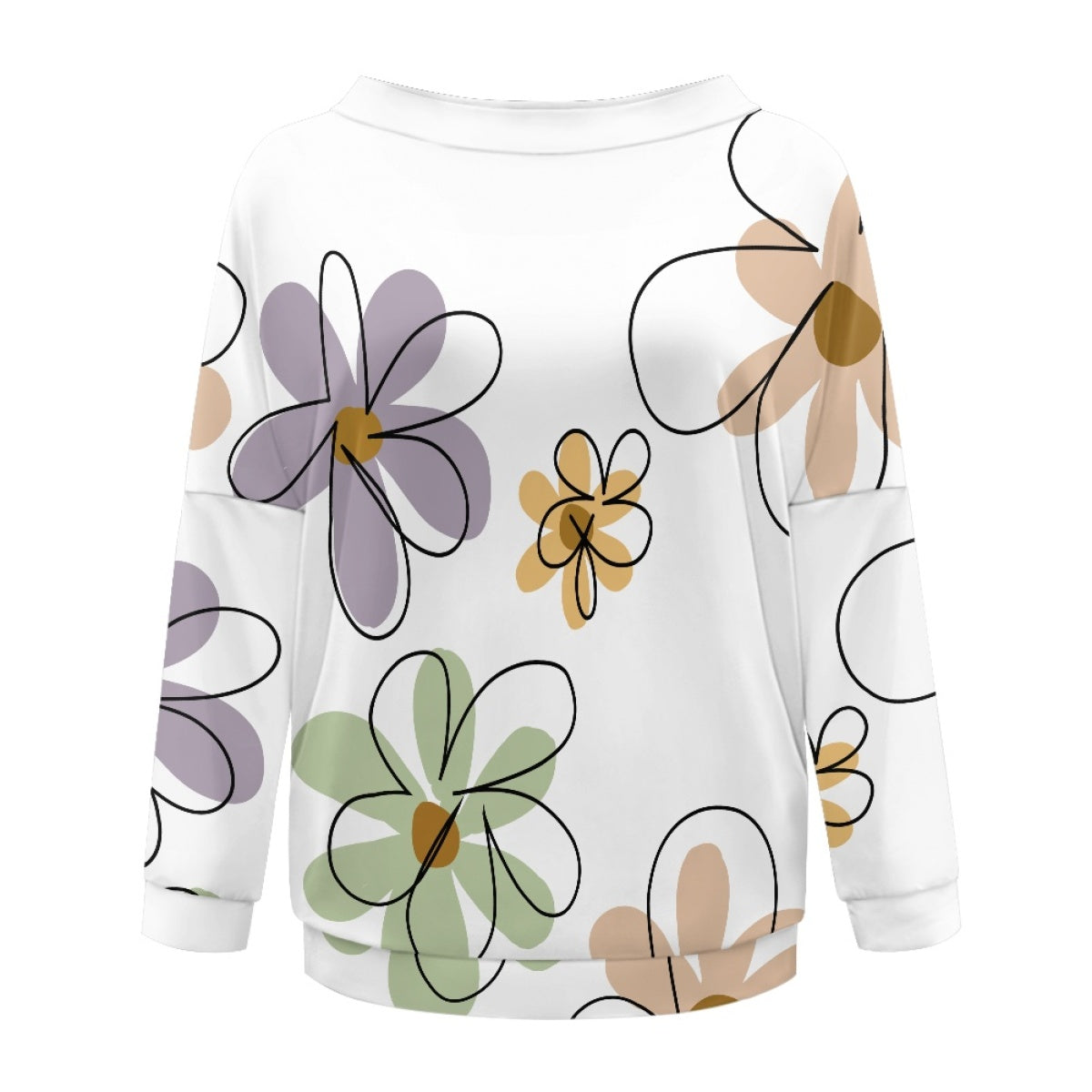 White Floral Long Sleeve Pullover Women's Shirt