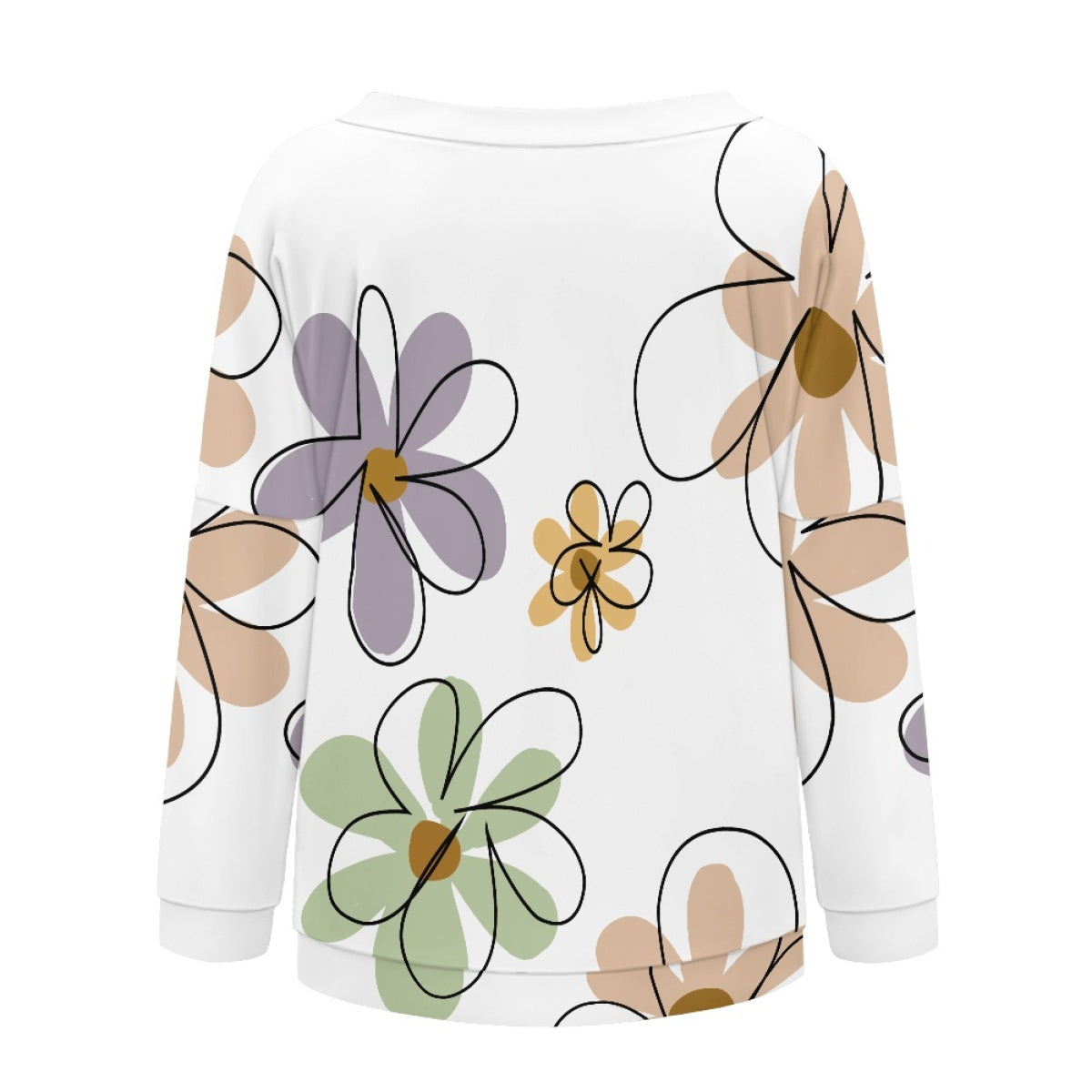 White Floral Long Sleeve Pullover Women's Shirt