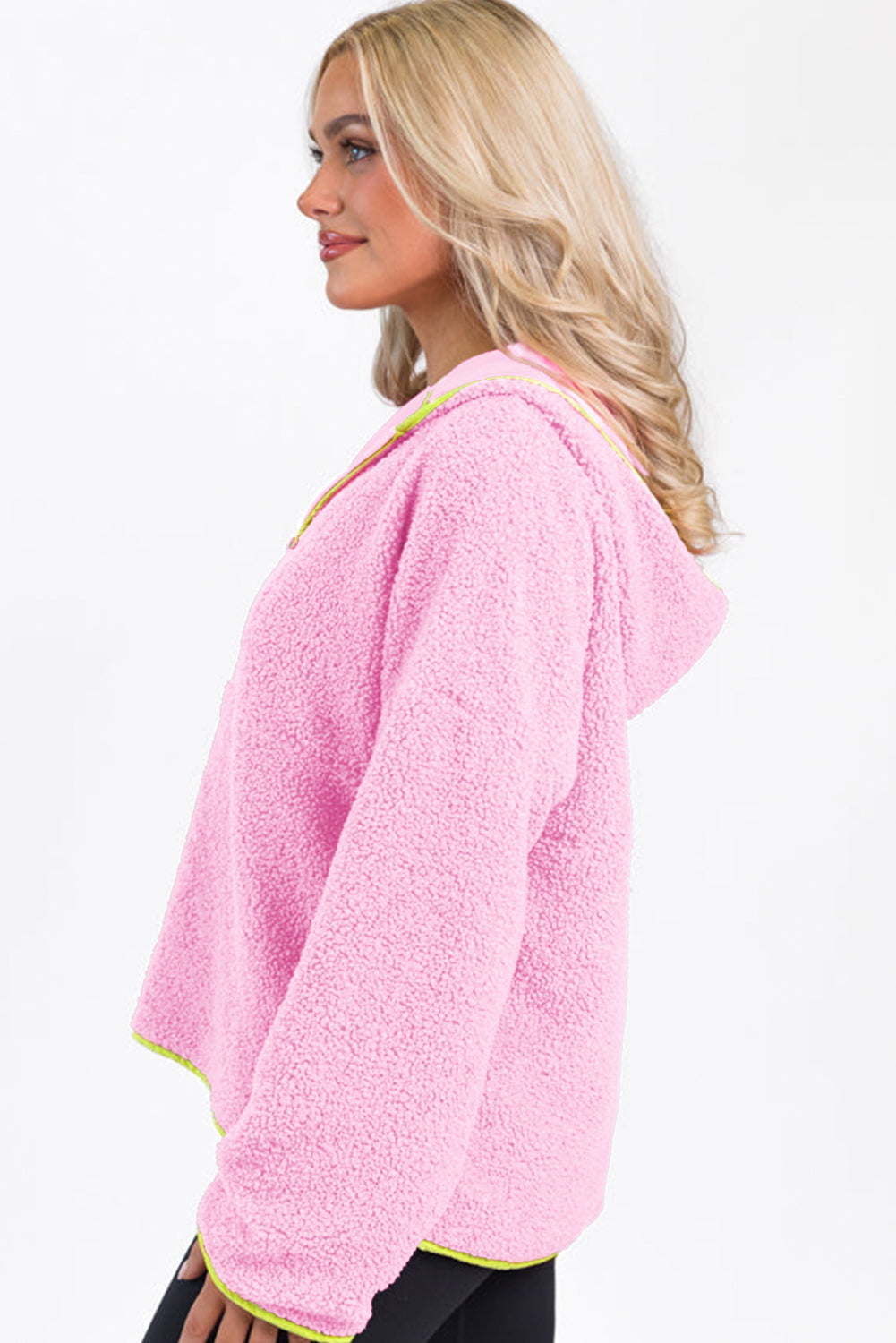 Cozy Sherpa Half Zip Pullover Hoodie with Contrast Trim