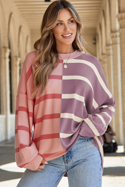 Neutral Colorblock Knit Sweater – Oversized Fit Pullover
